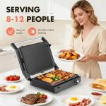 Electric Indoor Grill, 14'' Panini Press Grill, 1600W Electric Grill for Steak, Burger, Sandwich, 450℉ Dual Cooking Plates, 180° Flat Griddle, Removable Non-stick Grill & Drip Tray, Dishwasher Safe