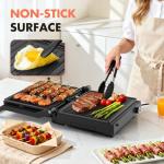 Electric Indoor Grill, 14'' Panini Press Grill, 1600W Electric Grill for Steak, Burger, Sandwich, 450℉ Dual Cooking Plates, 180° Flat Griddle, Removable Non-stick Grill & Drip Tray, Dishwasher Safe