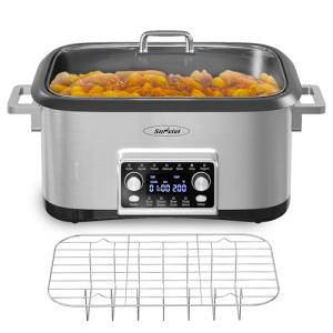 SUNVIVIPRO 12 in 1 Programmable 8 Quart Slow Cooker, Multi-Cooker Food Warmer with Digital Timer, Temp Control, Removable Cast Aluminum Pot & Dishwasher-Safe Tempered Glass Lid, Stainless Steel