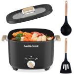 Audecook Hot Pot Electric, 2.5L Portable Nonstick Multicooker for 1-3 Persons, Honeycomb Texture Travel Electric Skillet with Dual Power Temperature Control for Steak/Egg/Noodles/Oatmeal (Black)