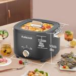 Audecook Hot Pot Electric, 2.5L Portable Nonstick Multicooker for 1-3 Persons, Honeycomb Texture Travel Electric Skillet with Dual Power Temperature Control for Steak/Egg/Noodles/Oatmeal (Black)