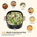 Audecook Hot Pot Electric, 2.5L Portable Nonstick Multicooker for 1-3 Persons, Honeycomb Texture Travel Electric Skillet with Dual Power Temperature Control for Steak/Egg/Noodles/Oatmeal (Black)