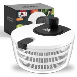 AVI ESSENTIALS Salad Spinner 4.0L – Space Saving Portable Lettuce Spinner with Lid Lock & Rotary Handle, BPA-Free Vegetable & Fruit Dryer, Compact Design for Quick, Easy & Mess-Free Salad Prep
