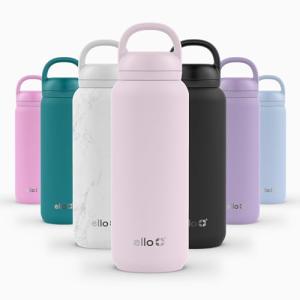 Ello Cooper Twist 32oz Stainless Steel Water Bottle with Chug Lid | Leak Proof | Double Walled and Vacuum Insulated | Built in Carry Loop | Dishwasher Safe | Cashmere Pink
