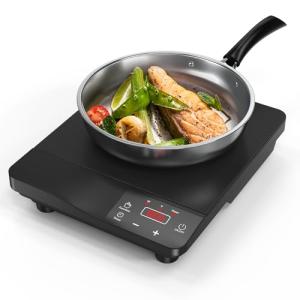 Nafewin Portable Induction Cooktop 1800W,110V Single Burner Induction Burner & Fry Pan, Hot Plate Stove Electric Burner LED Touch Control & 4H Timer, 8 Power 8 Temperature Setting for Cooking