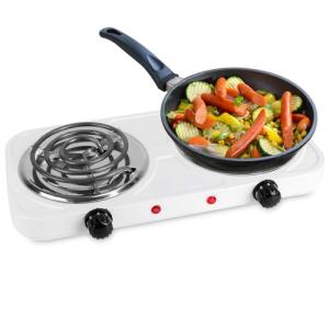 Portable Double Burner Electric Coil Heating Hot Plate Stove Countertop RV Hotplate Temperature Controls Easy to Clean 2000W