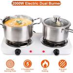 Portable Double Burner Electric Coil Heating Hot Plate Stove Countertop RV Hotplate Temperature Controls Easy to Clean 2000W