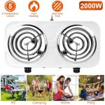Portable Double Burner Electric Coil Heating Hot Plate Stove Countertop RV Hotplate Temperature Controls Easy to Clean 2000W