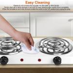 Portable Double Burner Electric Coil Heating Hot Plate Stove Countertop RV Hotplate Temperature Controls Easy to Clean 2000W