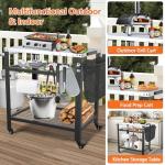 M METERXITY Stainless Steel Pizza Oven Table for Ooni, 650lbs Outdoor Grill Cart with Wheels and Handle, 32"x 24" Three-Shelf Food Prep Cart for Griddle, Movable Outdoor Pizza Cart