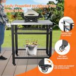 M METERXITY Stainless Steel Pizza Oven Table for Ooni, 650lbs Outdoor Grill Cart with Wheels and Handle, 32"x 24" Three-Shelf Food Prep Cart for Griddle, Movable Outdoor Pizza Cart