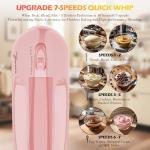 WADODO 200W Electric Hand Mixer, 7-Speeds Small Handheld Mixer with 304 Stainless Steel Beaters, Dough Hooks & Whisk Attachment, Portable Food Kitchen Mixer for Baking Cake Cookies Cream