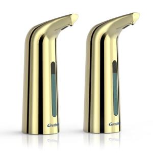 Greatmay Convenient Automatic Soap Dispenser,4 Adjustable Levels Touchless Hand Sanitizer Pump with Infrared Sensor, 400 ml Countertop Electric Soap Dispenser for Bathroom,Kitchen (Gold2)
