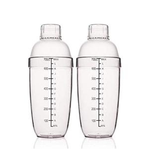 FEOOWV 2 Pcs Plastic Cocktail Shaker,Drink Mixer Hand Shaker Cup with Scales,Bar Tool Transparent (24 oz / 700cc)