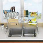 Stainless Steel Dish Drying Rack Over Kitchen Sink, Dishes and Utensils Draining Shelf, Kitchen Storage Countertop Organizer, Utensils Holder, Kitchen Space Saver (For Sink ≤ 33.5 inch)