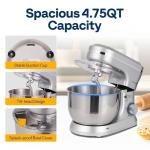 VIVOHOME 4.75 Quart Stand Mixer, 8 Speed Kitchen Electric Food Mixer, Household Stand Mixer for Baking, Cake, Bread with Beater, Dough Hook, Wire Whip and Egg Separator, Silver