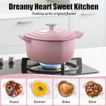 Mabeeze Heart-Shaped Enameled Cast Iron Dutch Oven – 2-Quart Casserole Pot with Lid, Gradient Pink – Nonstick, Oven-Safe, Compatible with All Cooktops – Ideal for Baking, Braising & Serving