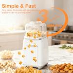 ganovea Hot Air Popcorn Maker - Oil-Free, 2-4Minute Popper, Measuring Cup to Portion Popping Corn Kernels + Melt Butter-for Healthy Snacks & Family Movie Nights(1200W) (White)