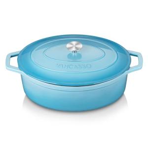 vancasso Enameled Cast Iron Dutch Oven, 9.3 Quart Dutch Oven Pot with Lid, Oval Dutch Oven Cast Iron Pot with Non Stick Coating for Bread Baking, Light Blue