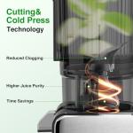 AGLUCKY Cold Press Juicer Machines, 4.35" Large Feed Chute Juice Extractor Self-Feeding Machine, High Juice Yield, Slow Masticating Juicer for Whole Vegetables & Fruits, Stainless Steel & Black