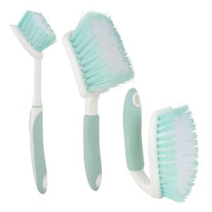3 Pack Scrub Brush Set, Heavy-Duty Bathroom Scrub Brushes for Cleaning, Green Scrubbing Brush with Non-Slip Handle and Stiff Bristles for Bathtub, Floor, Tub, Tile, Gap, Kitchen, Sink
