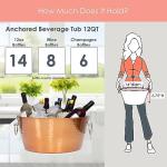 BREKX Insulated Rose Copper Double Walled Ice Bucket for Parties, Anchored Wine Bucket/Large Ice Bucket with Handles, Drink Cooler for Parties, 12 Quarts (3 Gallon)