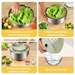KITHELP Stainless Steel Salad Spinner Large, Vegetables Fruits Wash Bowl with Strainer, Lettuce Spinner Dryer with 5 Blades Slicer, Egg Yolk Strainer, Shredder for Efficient Salad Preparation 5.3Qt
