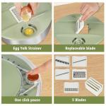 KITHELP Stainless Steel Salad Spinner Large, Vegetables Fruits Wash Bowl with Strainer, Lettuce Spinner Dryer with 5 Blades Slicer, Egg Yolk Strainer, Shredder for Efficient Salad Preparation 5.3Qt