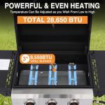Portable 3-Burner Propane Gas Grill with Side Tables