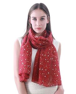 Lina & Lily Dark Red Foil Stars Scarf Wrap