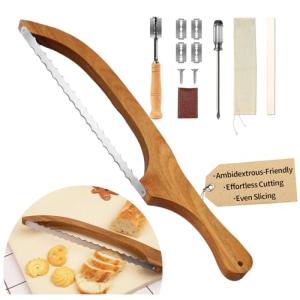 KORCCI 15.7" Serrated Bread Knife with Acacia Bowl