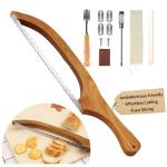 KORCCI 15.7" Serrated Bread Knife with Acacia Bowl