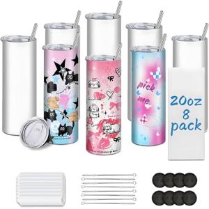 Kocdam 20oz Stainless Steel Sublimation Tumblers - 8 Pack