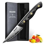 Huusk 3-Inch Damascus Paring Knife with Wooden Handle