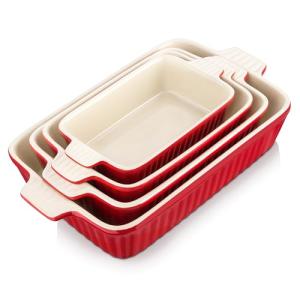 MALACASA Red Porcelain Bakeware Set of 4