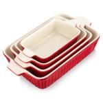 MALACASA Red Porcelain Bakeware Set of 4