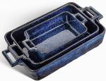 VICRAYS 3-Piece Ceramic Bakeware Set in Blue