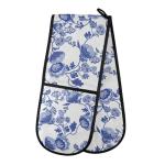 Blue Floral Double Oven Mitts - Heat Resistant