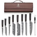 Damascus Pattern Japanese Chef Knife Set with Bag