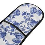 Blue Floral Double Oven Mitts - Heat Resistant