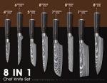 Damascus Pattern Japanese Chef Knife Set with Bag