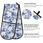 Blue Floral Double Oven Mitts - Heat Resistant