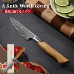 Damascus Paring Knife with Ergonomic Olive Wood Handle