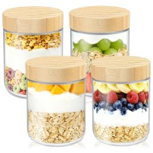16 Oz Glass Overnight Oats Jars - 4 Pack