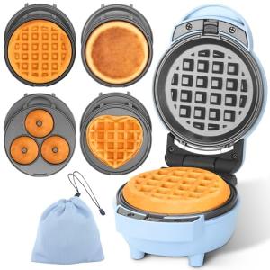 4-in-1 Mini Waffle Maker with Removable Plates