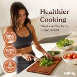 SMIRLY Wood Cutting Boards for Kitchen Wooden Chopping Board Set Reversible with Deep Juice Grooves Grip Handles, Large Charcuterie Tray, New Apartment Essentials, Carbonized Bamboo, 3Pcs with Holder