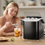 DUMOS Countertop Ice Maker with Handle, 26lbs/24H Portable Ice Machine, 9 Bullet Cubes Ready in 6 Mins, Self-Cleaning, Quiet Compact for Home, Kitchen, RV, Camping, Black