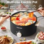 TOPWIT Hot Pot Electric, 4L Electric Pot with Non-Stick Coating, Dual Power Electric Cooker for Deep Frying, Steak, Pasta, Multi-Functional Large Capaity Shabu Shabu Pot for Party, Dark Black