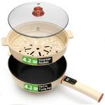 NutriChef 2 In 1 Electric Frying Pan & Steamer 8 Quarts | Portable Non-Stick Skillet for Cooking | Durable Heat Safe Handle | Touch Control Panel | 7 Cooking Functions & Electric Hot Pot | White