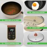 NutriChef 2 In 1 Electric Frying Pan & Steamer 8 Quarts | Portable Non-Stick Skillet for Cooking | Durable Heat Safe Handle | Touch Control Panel | 7 Cooking Functions & Electric Hot Pot | White